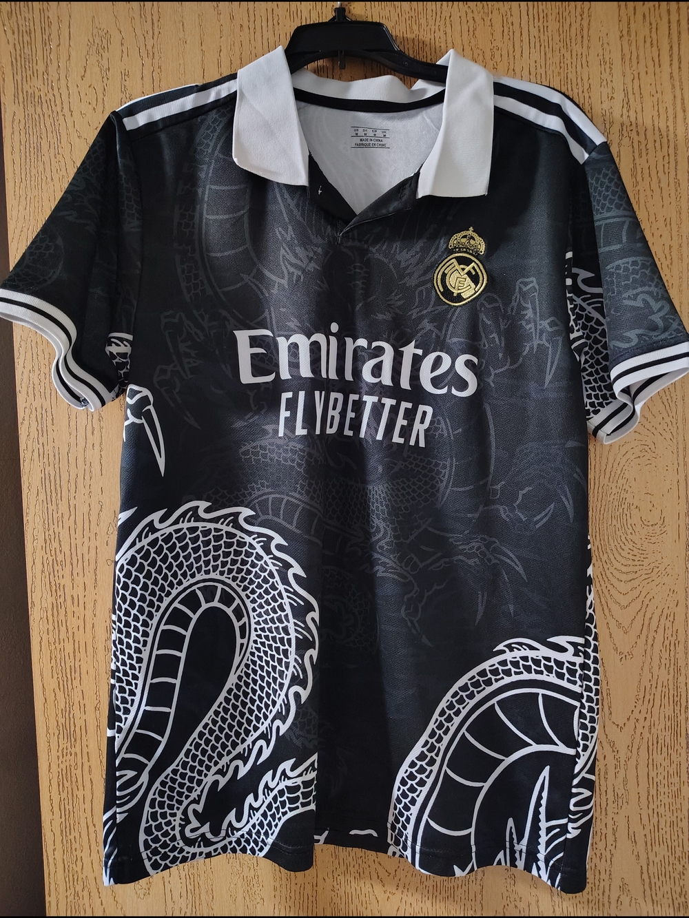 Real Madrid Black Dragon Graphic Polo Jersey with White Trim